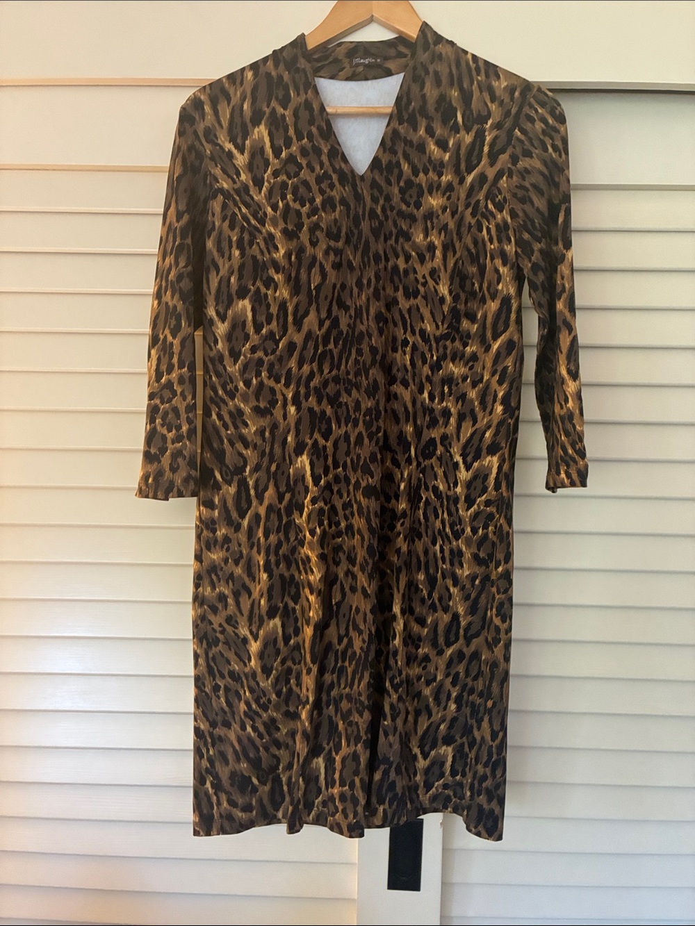 Women's Leopard Print V-Neck Long Sleeve Dress - Brown/Black